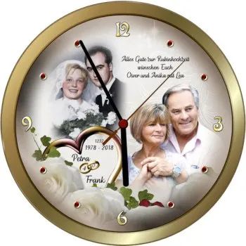 Messingfarbene Wanduhr als Geschenk zur Rubinhochzeit