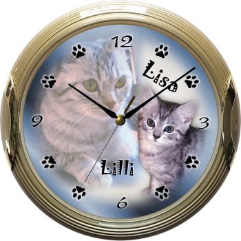 Preview: Fotouhr mit goldenen Rahmen - individuell gefertigt mit Ihren Bildern und Ihrem Text