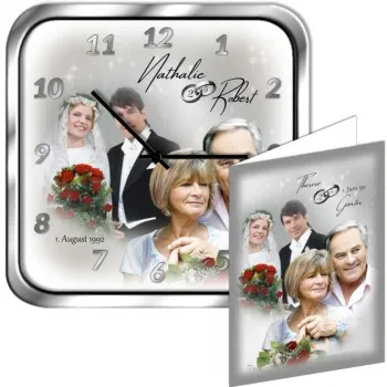 Geschenke zur Silberhochzeit - Uhr & Karte im Set