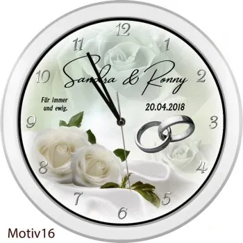 Weisse Hochzeitsuhr romantisch Motiv 16