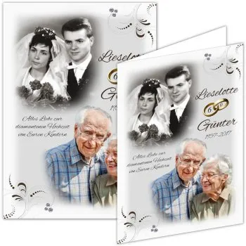 Fotouhr zur Diamanthochzeit mit eckigem Silberrahmen