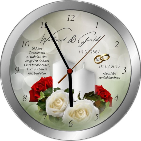 Goldhochzeit Geschenk Uhr - Metalluhr 25 oder 30 cm - M14