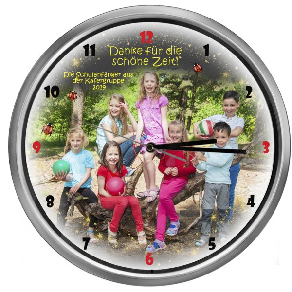 Geschenkuhr rund mit Funkuhrwerk - Kindergartenabschied - Abschied von der Grundschule