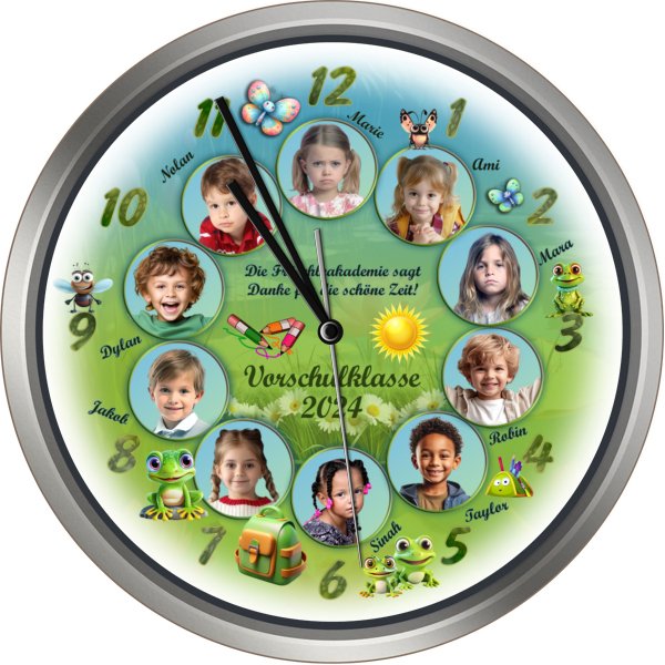 Geschenkuhr rund mit Funkuhrwerk - Kindergartenabschied - Abschied von der Grundschule