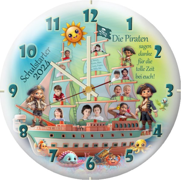 Zum Kindergartenabschied - Wanduhr mit Kuppelglasabdeckung - modern und zeitlos-elegant