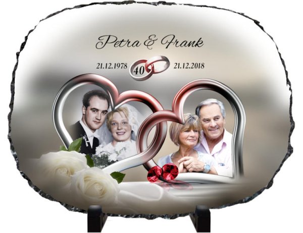 Rubinhochzeit Geschenkidee Schieferuhr mit Foto