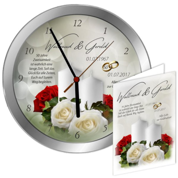 Goldhochzeit Geschenk Uhr - Metalluhr 25 oder 30 cm - M14