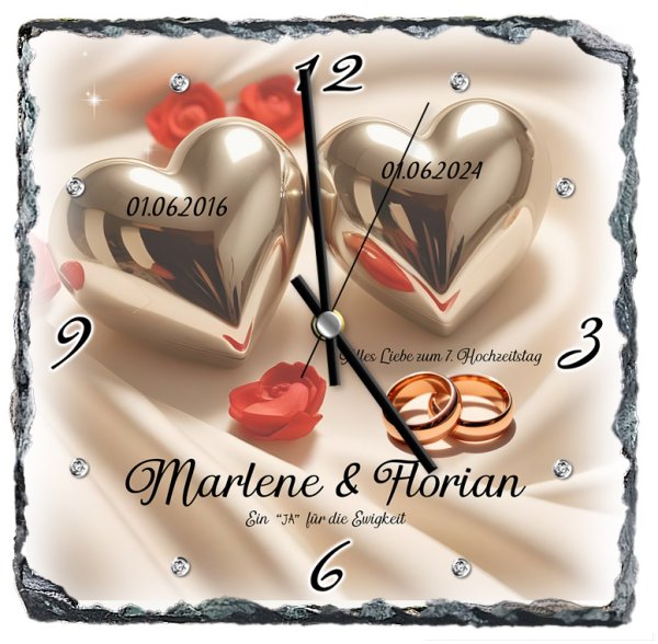 Kupferhochzeit - Schieferuhr zum 7. Hochzeitstag