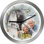 Fotouhr mit Aluminiumrahmen zur Diamanthochzeit - individuell gefertigt mit Ihren Bildern + Ihrem Text